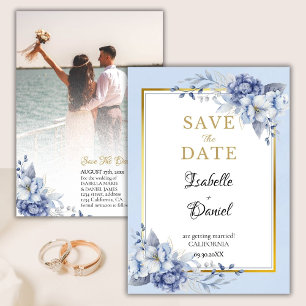 Convites Casamento Floral De Ouro Azul Elegante Salvar A Da