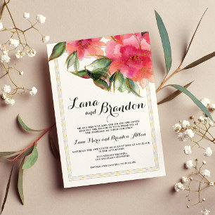 Convites Casamento floral de ouro branco cor-de-rosa cor-de
