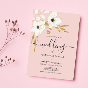 Convites Casamento floral de ouro branco de coral macio