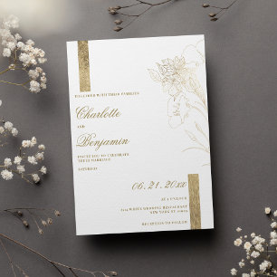 Convites Casamento floral de ouro branco e elegante minimal