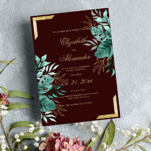 Convites Casamento floral de ouro trombadio-tropical