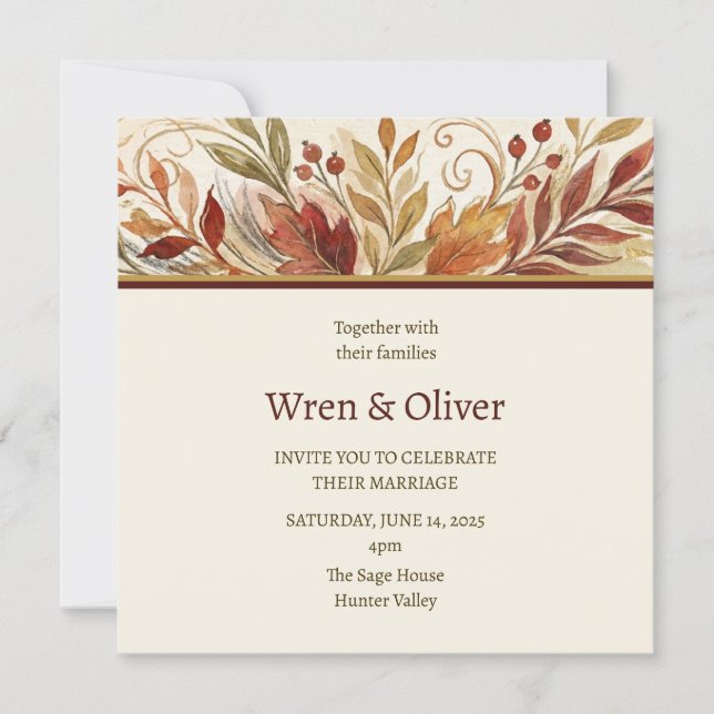 Convites Casamento Floral de Outono (Frente)