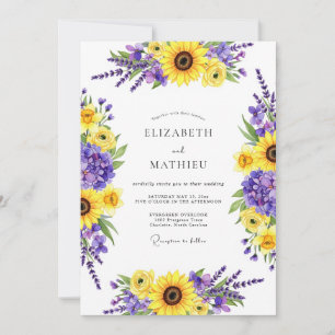 Convites Casamento Floral de Outono Amarelo Roxo