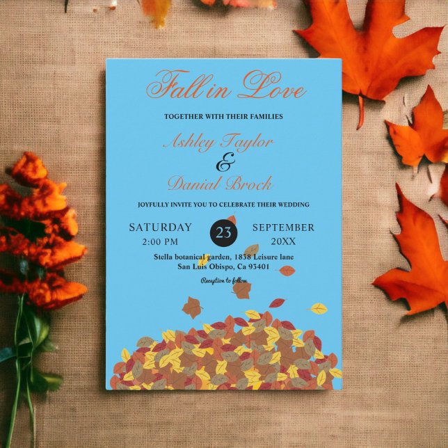 Convites Casamento Floral de Outono Azul Céu Azul (Criador carregado)