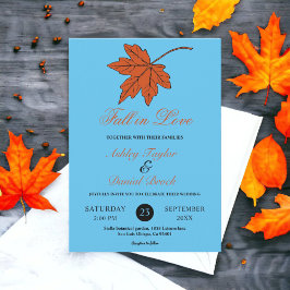Convites Casamento Floral de Outono Azul Elegante de Outono