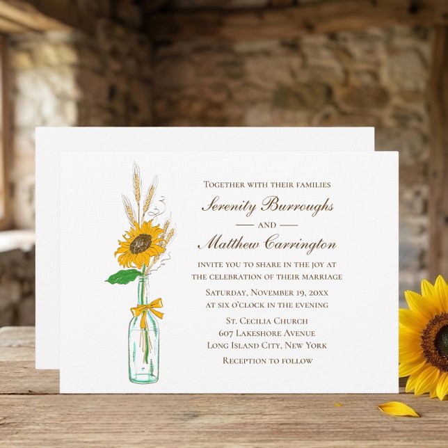 Convites Casamento Floral de Outono com Girassóis Rústicos (Criador carregado)