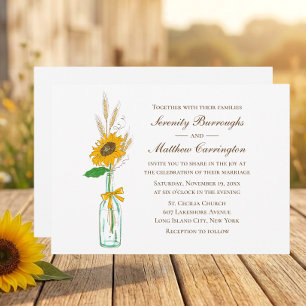 Convites Casamento Floral de Outono com Girassóis Rústicos