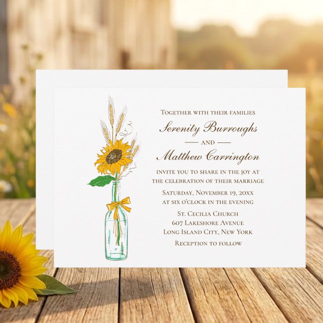 Convites Casamento Floral de Outono com Girassóis Rústicos (Criador carregado)