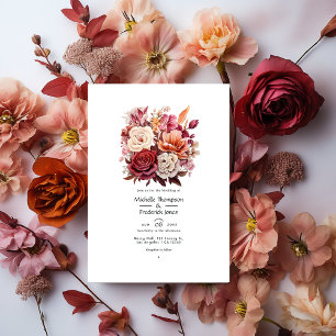 Convites Casamento Floral de Outono com Marrom, Marrom Vinh