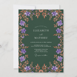 Convites Casamento Floral de Outono com Roxo Profundo