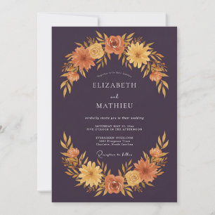 Convites Casamento Floral de Outono com Tonalidade Ameixa I