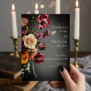 Convites Casamento Floral de Outono de Borrão Escuro