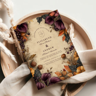 Convites Casamento Floral de Outono de Chão Escuro