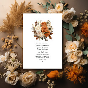 Convites Casamento Floral de Outono de Marrom a Caramelo