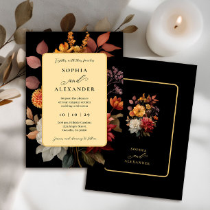 Convites Casamento Floral de outono de Moody Black e Rust