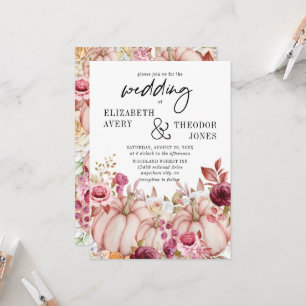 Convites Casamento Floral de outono de Pumpkin Rosa Invita