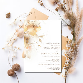 Convites Casamento Floral de Outono Dourado
