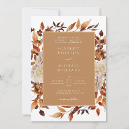 Convites Casamento Floral de Outono Dourado