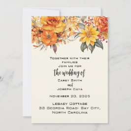 Convites Casamento Floral de outono Elegante