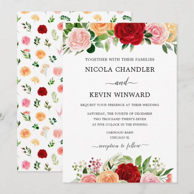 Convites Casamento Floral de Outono Elegante (Frente/Verso)