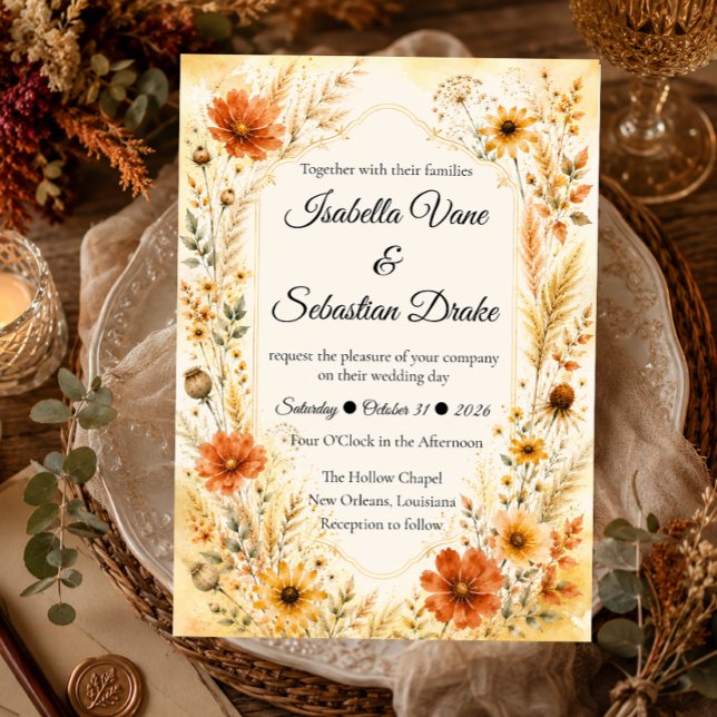 Convites Casamento Floral de Outono Elegante (Criador carregado)