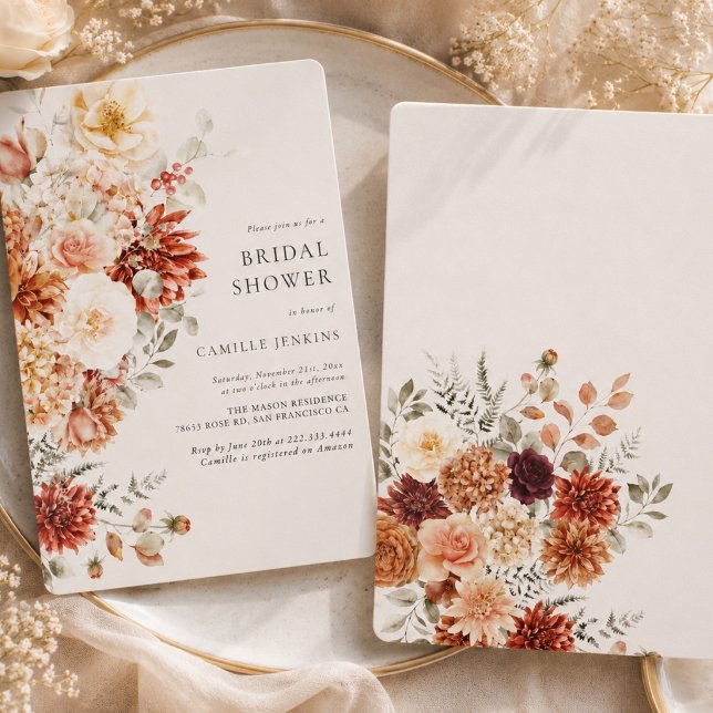Convites Casamento Floral de Outono Elegante (Criador carregado)