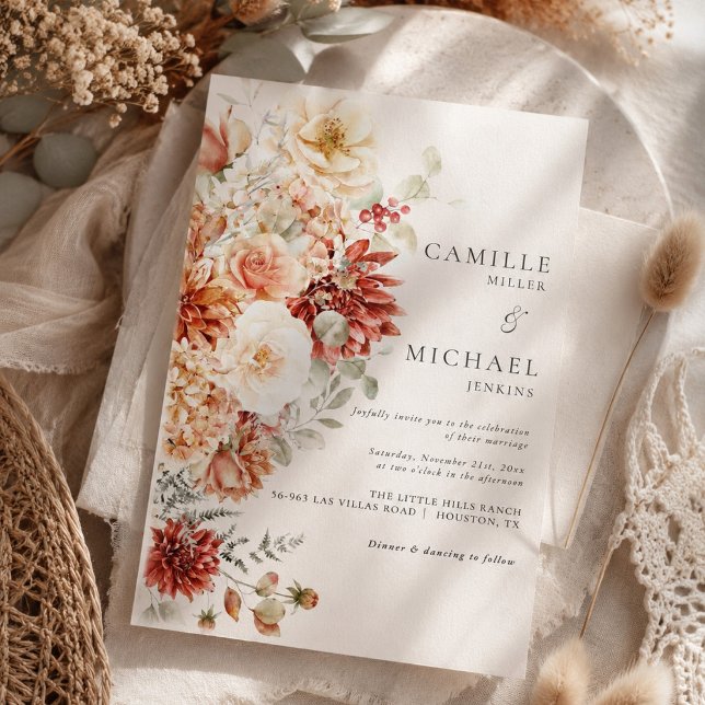 Convites Casamento Floral de Outono Elegante (Criador carregado)