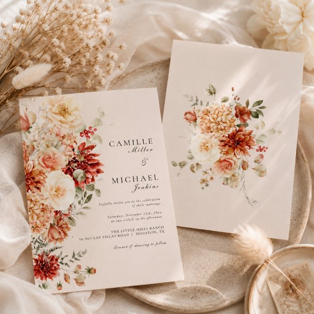 Convites Casamento Floral de Outono Elegante (Criador carregado)