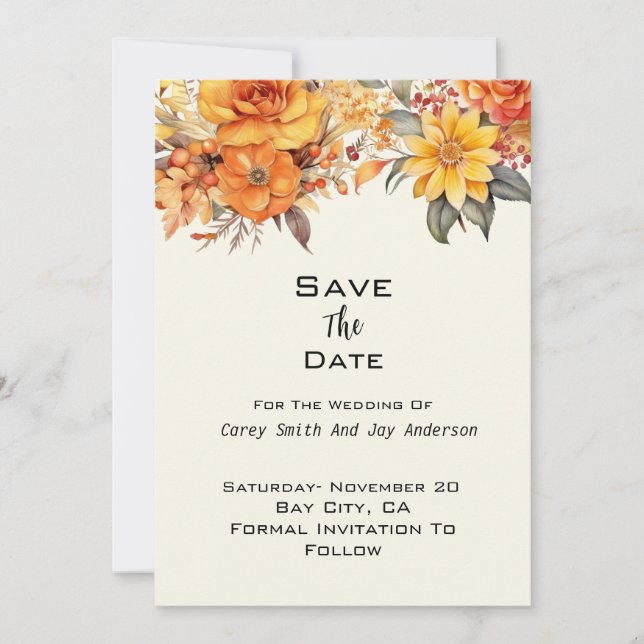 Convites Casamento Floral de outono Elegante (Frente)