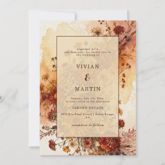 Convites Casamento Floral de Outono em Aquarela