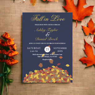 Convites Casamento Floral de Outono em Azul Naval Rústico