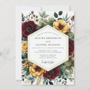 Convites Casamento Floral de Outono em Borgonha