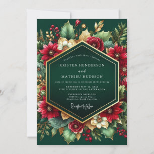 Convites Casamento Floral de Outono em Esmeralda Profunda