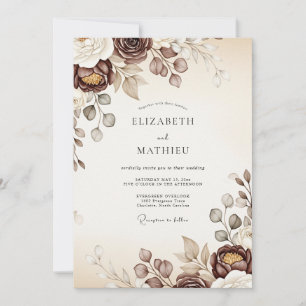 Convites Casamento Floral de Outono Espresso
