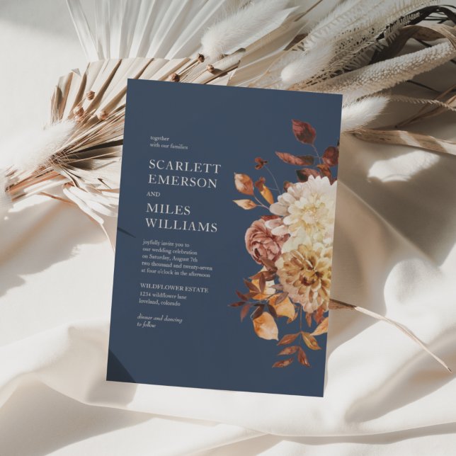 Convites Casamento Floral de Outono Marinho (Criador carregado)