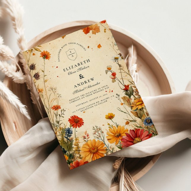 Convites Casamento Floral de Outono Ousado (Criador carregado)