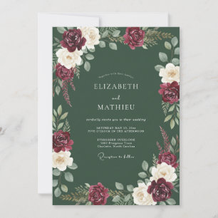 Convites Casamento Floral de Outono Rico em Borgonha