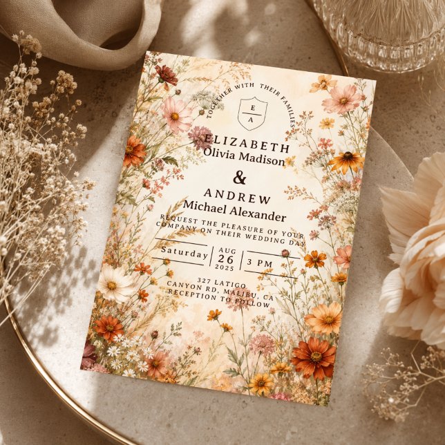 Convites Casamento Floral de Outono Romântico (Criador carregado)