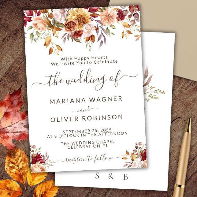 Convites Casamento Floral de Outono Romântico (Criador carregado)