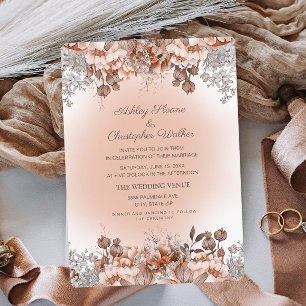 Convites Casamento Floral de Outono Rosa Laranja Queimada E
