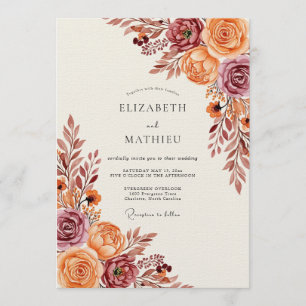 Convites Casamento Floral de Outono Rust Flourish