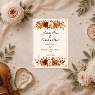 Convites Casamento Floral de Outono Rústico