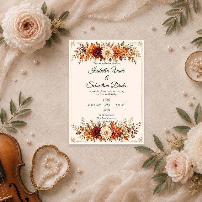 Convites Casamento Floral de Outono Rústico (Criador carregado)