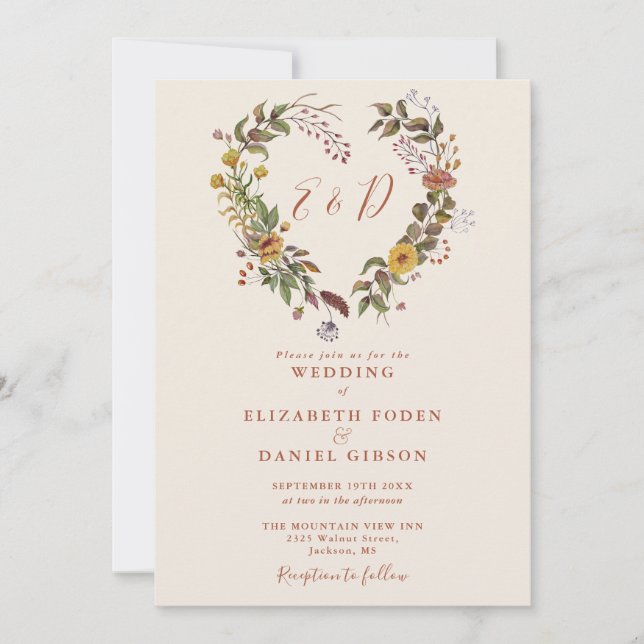 Convites Casamento Floral de Outono Rústico com Código QR (Frente)
