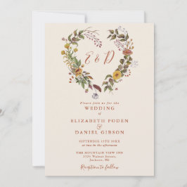 Convites Casamento Floral de Outono Rústico com Código QR