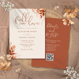 Convites Casamento Floral de Outono Rústico com Código QR