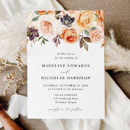 Convites Casamento Floral de Outono Rústico em Aquarela