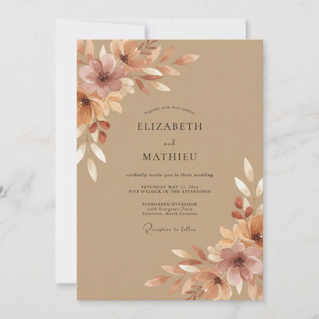 Convites Casamento Floral de Outono Siena (Frente)