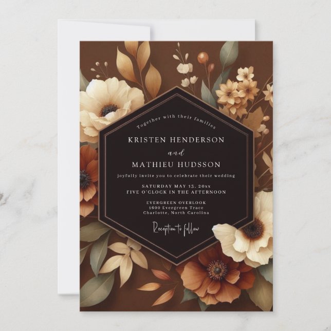 Convites Casamento Floral de Outono Sienna (Frente)