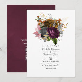 Convites Casamento Floral de Outono Vintage com Código QR R